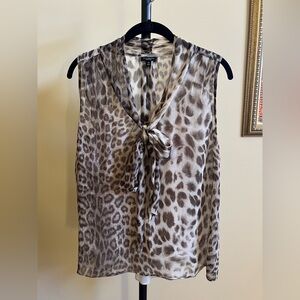 Talbots Blouse Vintage Sleeveless 100% Silk Animal Print Brown Tan Size 10
